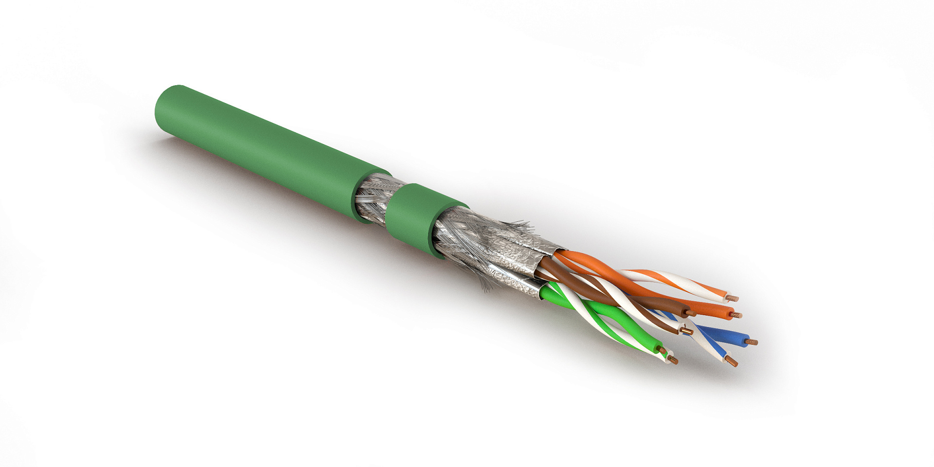 Hyperline SFTP4-C8.1-S23-IN-LSZH-GN-305 (305 м) Кабель витая пара, экранированный S/FTP, общий экран оплетка, каждая пара в фольге, категория 8.1 (Класс I, 2000MHz), 4 пары 23 AWG, 4х2х0,60 мм, однопров.жилы, LSZH, нг(А)-HF, внутр.-40°C – +75°C, зеленый