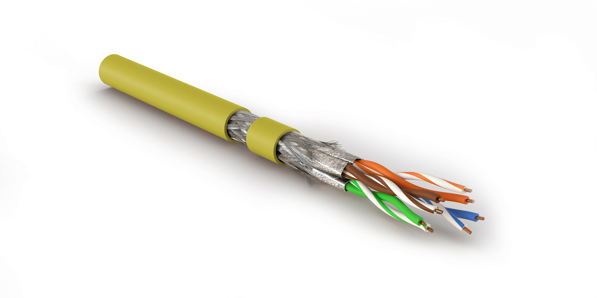 Hyperline SFTP4-C8.1-S23-IN-LSZH-YL-305 (305 м) Кабель витая пара, экранированный S/FTP, общий экран оплетка, каждая пара в фольге, категория 8.1 (Класс I, 2000MHz), 4 пары 23 AWG, 4х2х0,60 мм, однопров.жилы, LSZH, нг(А)-HF, внутр.-40°C – +75°C, желтый — фото