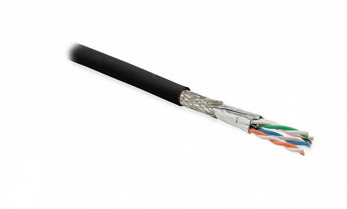Hyperline SFTP4-C7-S23-OUT-PE-BK-305 (305 м) Кабель витая пара, экранированный S/FTP, общий экран оплетка, каждая пара в фольге, категория 7, 4 пары 23 AWG, 4х2х0,56 мм, однопроволочные жилы, PE, внешний -40°C – +80°C, черный