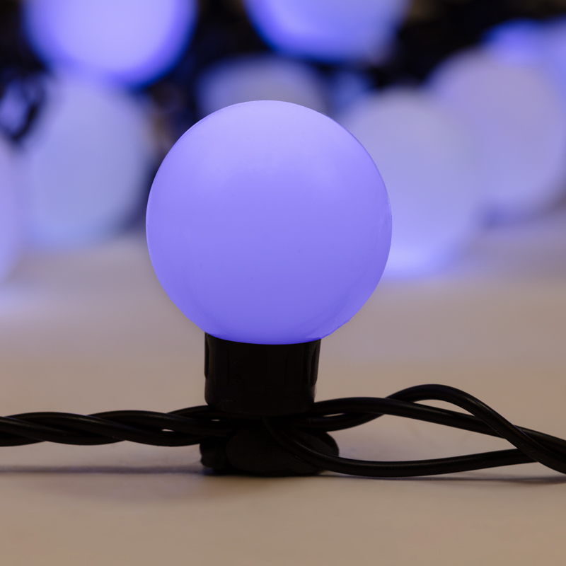 Гирлянда светодиодная Мультишарики Ø38мм 10м 40 LED БЕЛЫЙ черный ПВХ IP65 постоянное свечение 230В нужен блок 303-500 NEON-NIGHT — фото