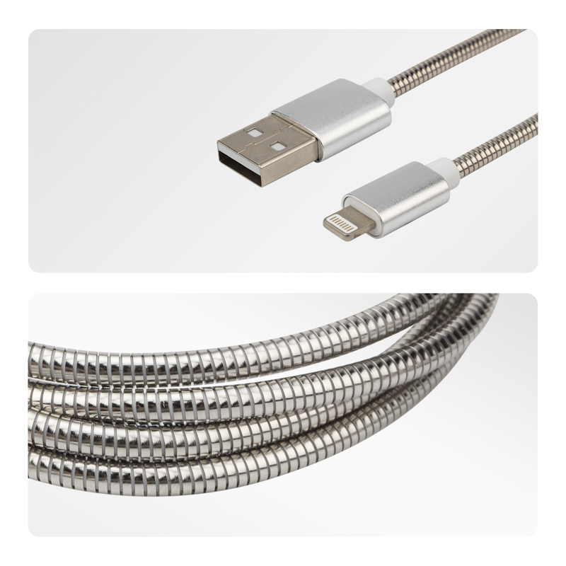 Кабель USB-A – Lightning, 2,4А, 1м, в металлической оплетке REXANT — фото