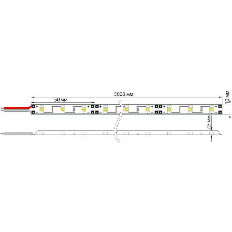 Лента светодиодная 12В, SMD2835, 4,8Вт/м, 60 LED/м, 3000К, 8мм, 5м, IP20 LAMPER — фото
