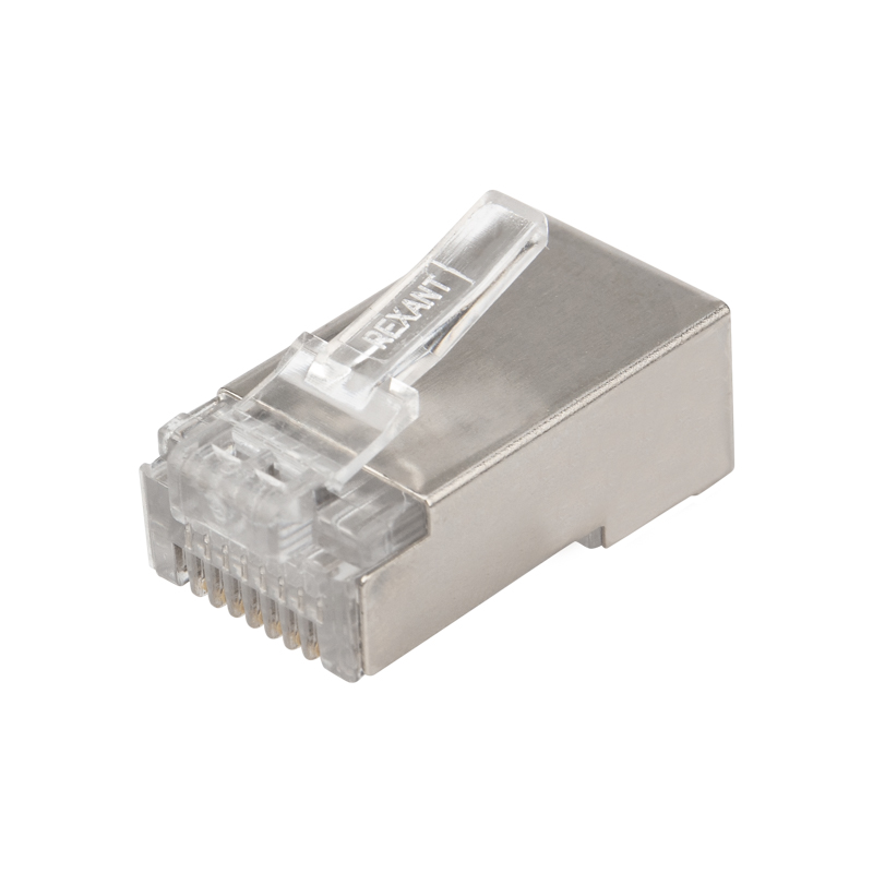 Разъем сетевой LAN на кабель, штекер 8Р8С (RJ-45), под обжим, в экране, 10шт. REXANT — фото