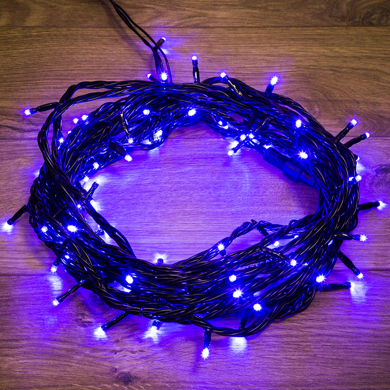 Гирлянда Нить управляемая 10м 100 LED СИНИЙ черный ПВХ IP65 свечение с динамикой 230В контроллер в комплекте NEON-NIGHT — фото