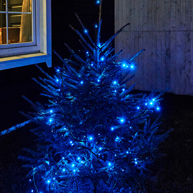 Гирлянда Нить управляемая 10м 100 LED СИНИЙ черный ПВХ IP65 свечение с динамикой 230В контроллер в комплекте NEON-NIGHT — фото