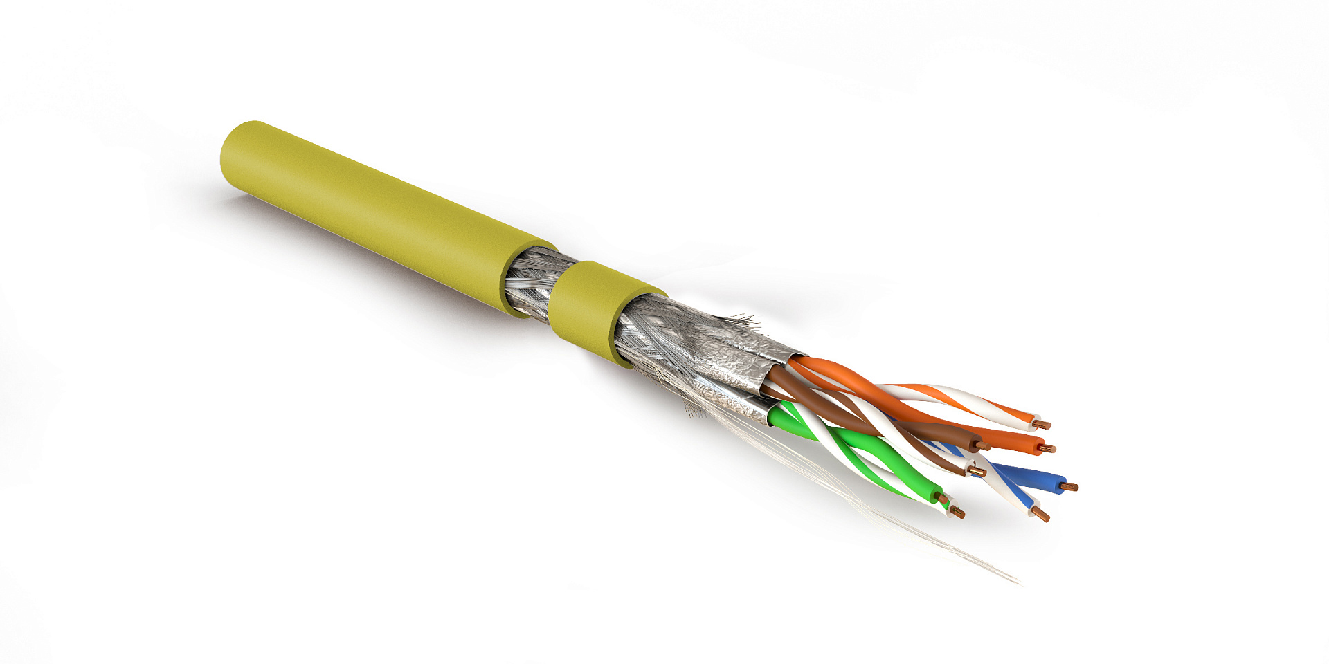 Hyperline SFTP4-C7A-S23-IN-LSZH-YL-305 (305 м) Кабель витая пара, экранированный S/FTP, общий экран оплетка, каждая пара в фольге, категория 7A (1000MHz), 4 пары 23 AWG, 4х2х0,58 мм, однопроволочные жилы, LSZH, нг(А)-HF, внутренний -40°C – +75°C, желтый