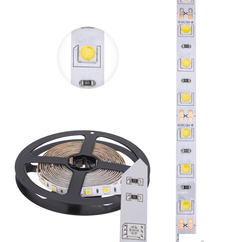 Лента светодиодная 12В, SMD5050, 14,4Вт/м, 60 LED/м, 4000К, 10мм, 3м, для БП с клеммами, IP20 LAMPER — фото