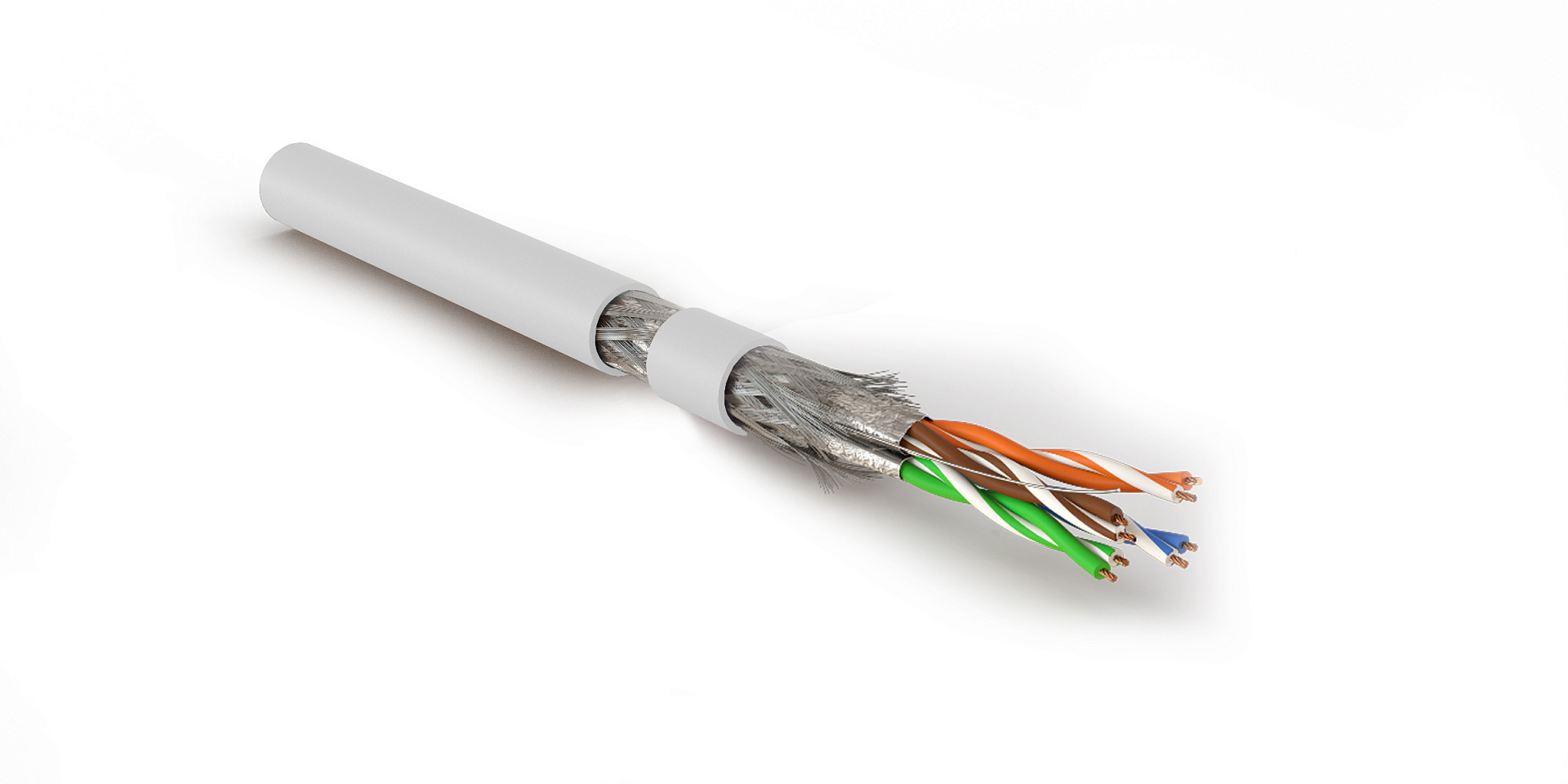 Hyperline SFTP4-C7-P26-IN-LSZH-WH-305 (305 м) Кабель витая пара, экранированный S/FTP, общий экран оплетка, каждая пара в фольге, категория 7, 4 пары 26 AWG, 4х2х0,48 мм, многопроволочные жилы, LSZH, нг(А)-HF, внутренний -40°C – +75°C, белый