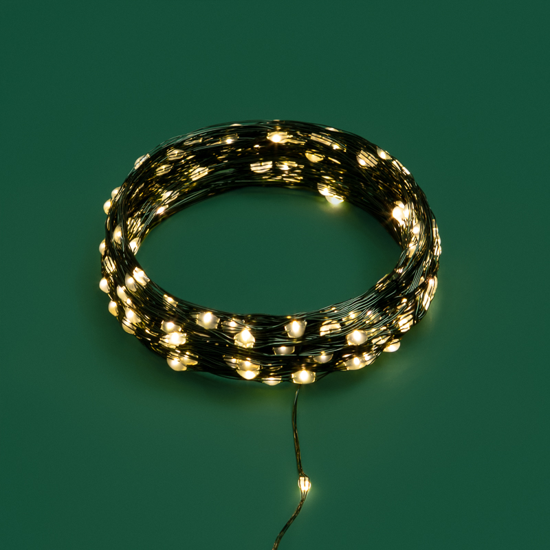 Гирлянда светодиодная Роса с контроллером 20м, 200LED, ТЕПЛЫЙ БЕЛЫЙ, IP20, 230В, зеленый провод NEON-NIGHT — фото