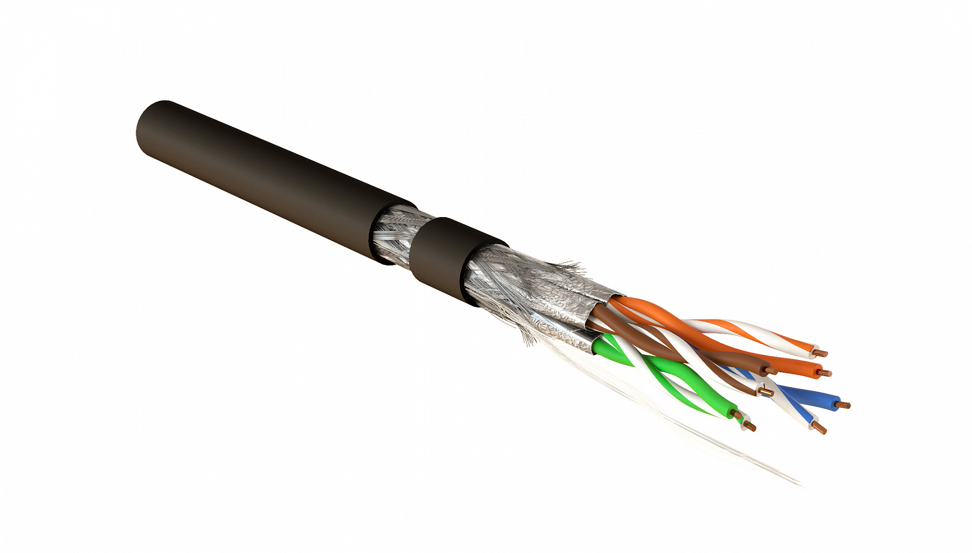 Hyperline SFTP4-C7A-S23-OUT-PE-BK-305 (305 м) Кабель витая пара, экранированный S/FTP, общий экран оплетка, каждая пара в фольге, категория 7A, 4 пары 23 AWG, 4х2х0,58 мм, однопроволочные жилы, PE, внешний -40°C – +80°C, черный — фото