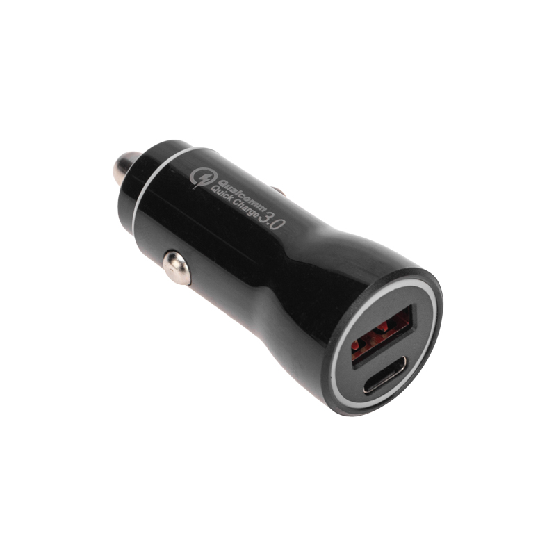 Автозарядка в прикуриватель АЗУ USB-A (QC 3.0)+USB-C (PD), 38Вт черная REXANT — фото