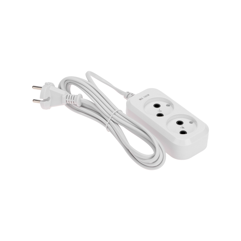 Удлинитель 2 гнезда, 3м, 2х0,75мм², б/з, белый PROconnect — фото