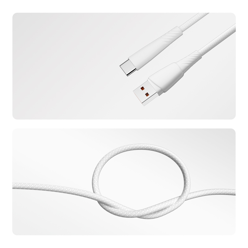 Кабель USB-A – Type-C, 5А, 100Вт, 1м, в белой нейлоновой оплетке REXANT — фото