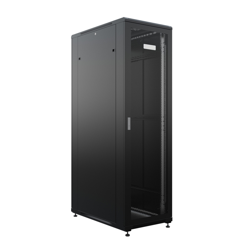 Шкаф телекоммуникационный напольный 19" 42U 800х1000мм, передняя и задняя дверь с перфорацией, разборный, черный (RAL 9005) REXANT — фото