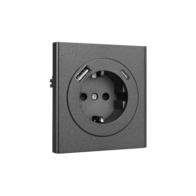 Розетка STRONG 1-ая с/з с/у з/ш 16А с USB A+C быстрой зарядки 5В/3А графит KRANZ — фото