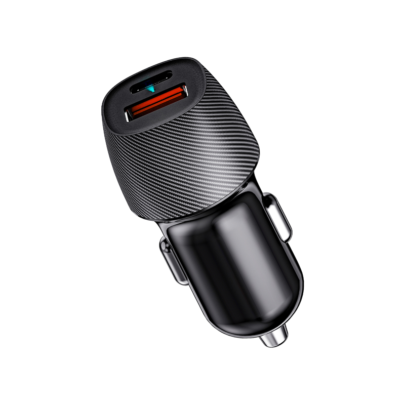 Автомобильное зарядное устройство с двумя портами (USB-A QC 3.0 + USB-C PD) со световой индикацией, 38Вт, черное REXANT — фото