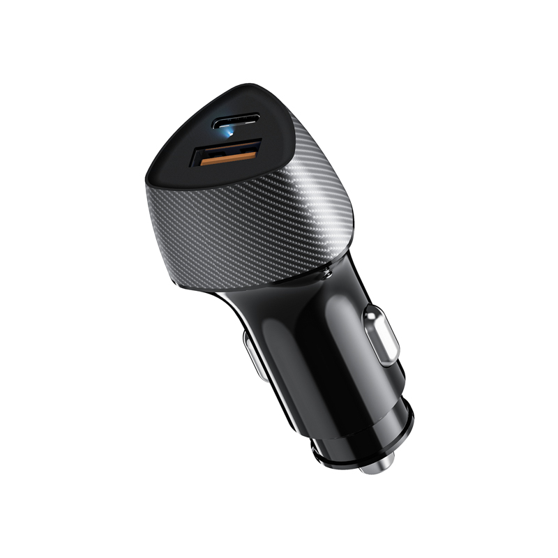 Автомобильное зарядное устройство с двумя портами (USB-A QC 3.0 + USB-C PD) со световой индикацией, 51Вт, черное REXANT