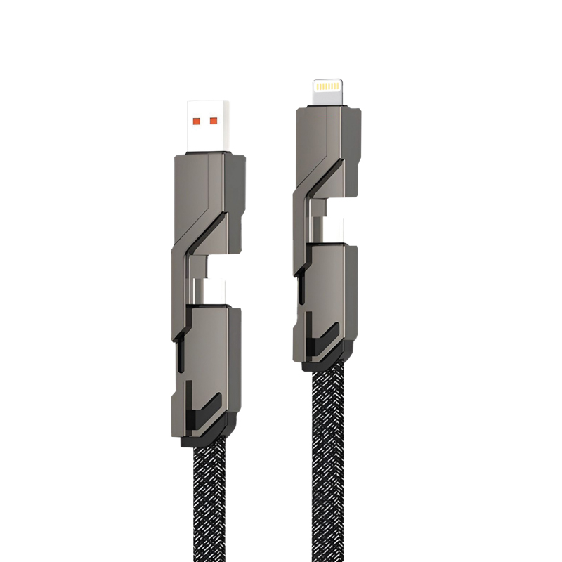 Кабель 4в1 USB-А – Type-C, Lightning – Type-C, 60Вт, 1м, в черной оплетке REXANT — фото