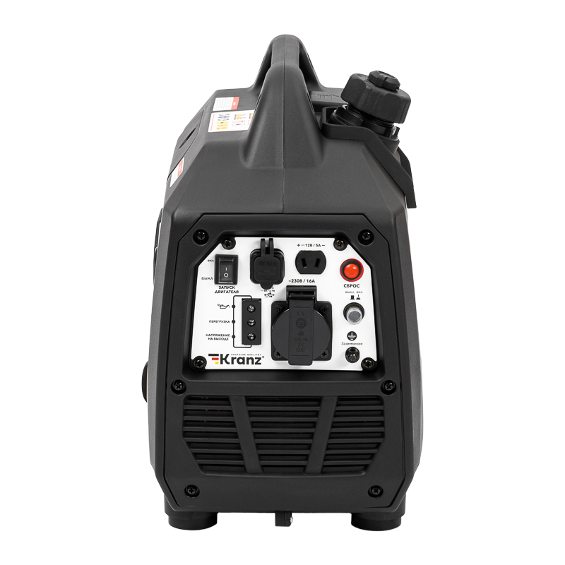 Генератор инверторный KR1200I, 1,2кВт, 230В, 2л, закрытый корпус, ручной старт KRANZ — фото