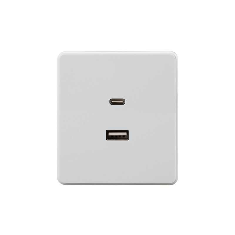 Розетка ROUND USB-A+Type-C 3А с функцией быстрой зарядки перламутр KRANZ — фото