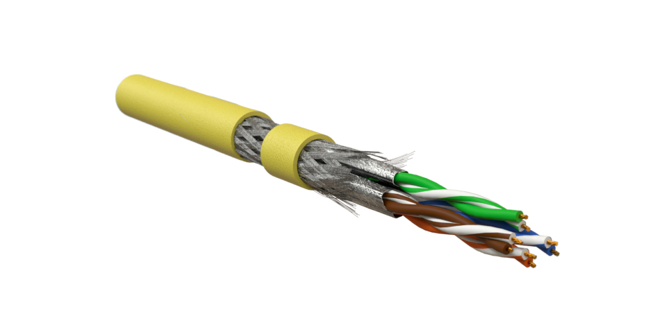 Hyperline ISFTP4-C7-P26/7-LSZH-YL (305 м) Кабель для сетей Industrial Ethernet, экранированный S/FTP, общий экран оплетка, каждая пара в фольге, категория 7, 4 пары 26 AWG, 4х2х0,48 мм, многопроволочные жилы, LSZH, желтый — фото