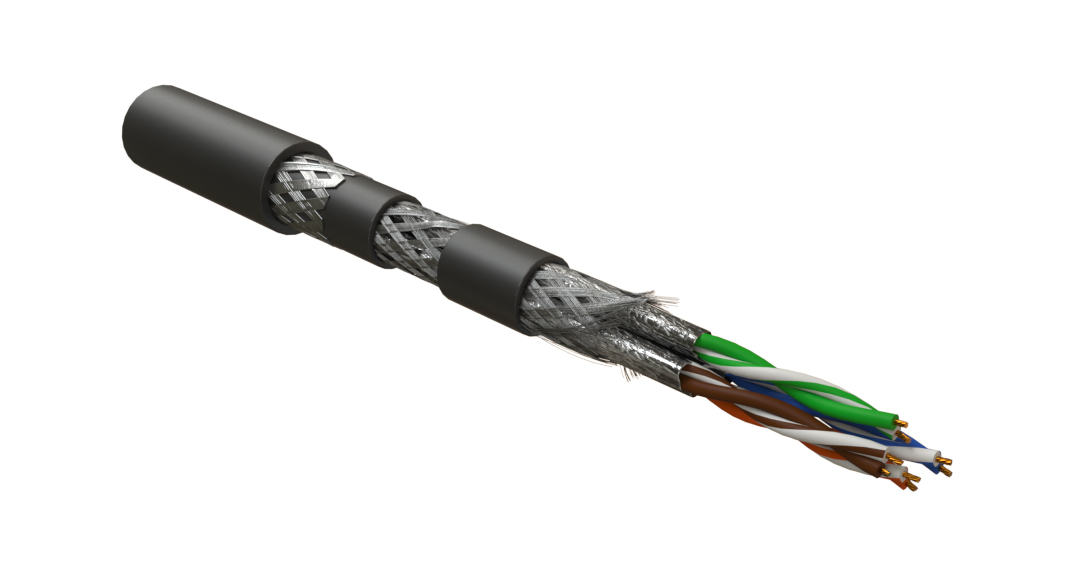 Hyperline ISFTP4-C7-P23/7-ARM/W-SHF1/SHF1-BK (305 м) Кабель для сетей Industrial Ethernet, экранированный S/FTP, общий экран оплетка, каждая пара в фольге, категория 7, 4 пары 23 AWG, 4х2х0,69 мм, многопроволочные жилы, бронированный, SHF1/SHF1, черный — фото