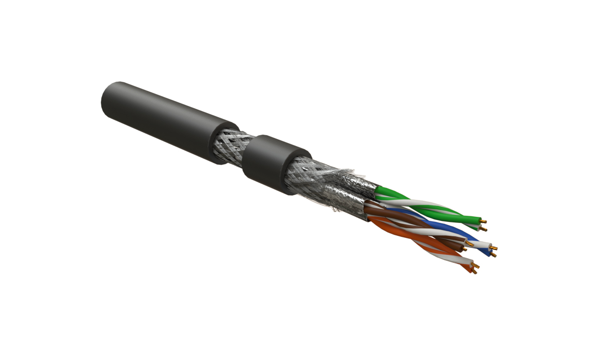 Hyperline ISFTP4-C6A-P23/7-SHF2-BK (305 м) Кабель для сетей Industrial Ethernet, экранированный S/FTP, общий экран оплетка, каждая пара в фольге, категория 6A, 4 пары 23 AWG, 4х2х0,69 мм, многопроволочные жилы, бронированный, SHF2, черный — фото