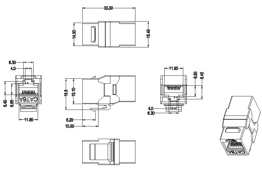 Hyperline CA2-KJ-C6A-BK Проходной адаптер (coupler), RJ-45(8P8C) формата Keystone Jack, категория 6a, 4 пары, черный — фото