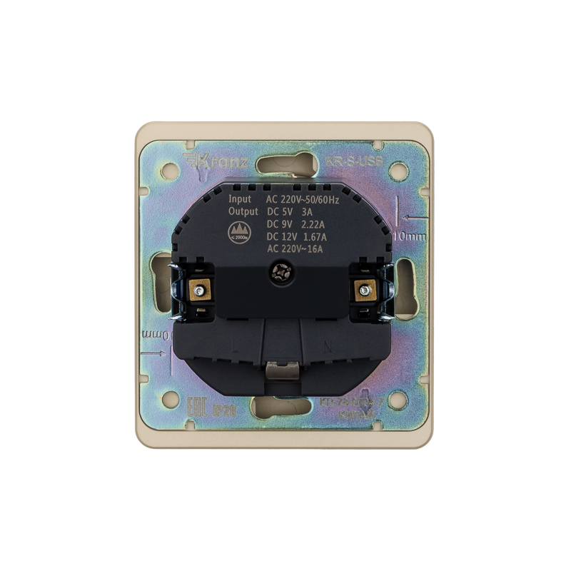 Розетка ROUND 1-ая с/з с/у з/ш 16А с USB A+C быстрой зарядки 5В/3А шелк KRANZ — фото