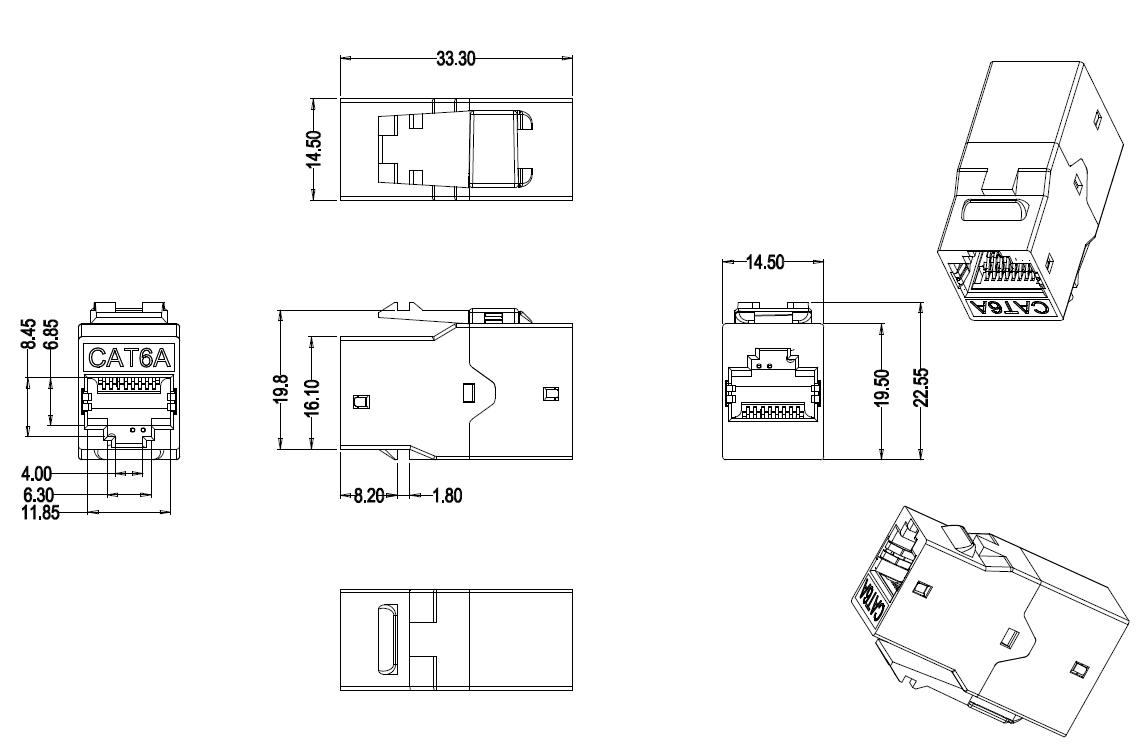 Hyperline CA2-KJ-C6A-SH-BK Проходной адаптер (coupler), RJ-45(8P8C) формата Keystone Jack, категория 6a, 4 пары, экранированный, черный — фото