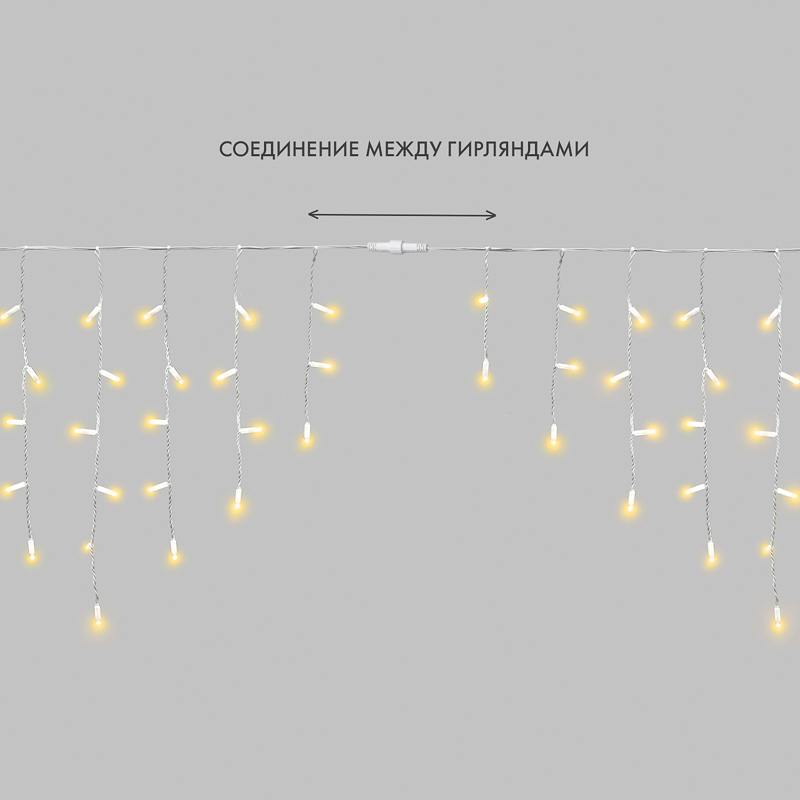 Гирлянда светодиодная Бахрома (Айсикл) 4,0х0,6м 128 LED ЖЕЛТЫЙ белый каучук 2,3мм IP67 постоянное свечение 230В нужен блок 315-001 NEON-NIGHT — фото