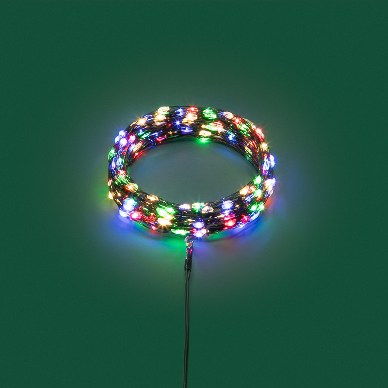 Гирлянда светодиодная Роса с контроллером 20м 200 LED МУЛЬТИКОЛОР IP20 230В зеленый провод NEON-NIGHT — фото
