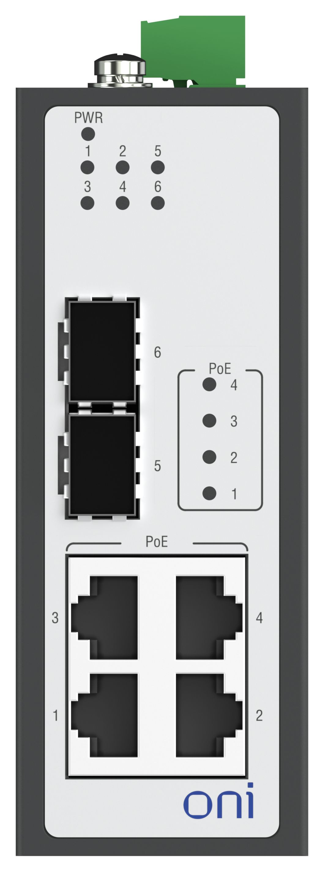 Коммутатор промышленный неуправляемый ISU-450 Ethernet 2 SFP слота 100/1000BaseX 4 порта 10/100/1000BaseT разъем RJ45 24В AC/12/24/48В DC с резервированием ONI — фото