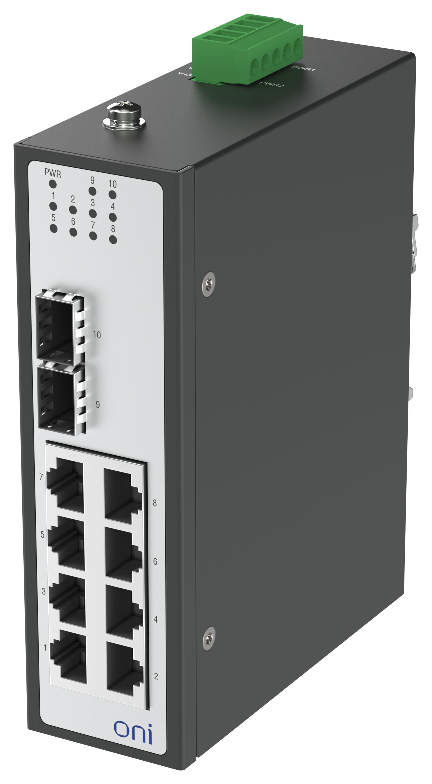 Коммутатор промышленный неуправляемый ISU-450 Ethernet 2 SFP слота 100/1000BaseX 8 портов 10/100/1000BaseT разъем RJ45 24В AC/12/24/48В DC с резервированием ONI — фото