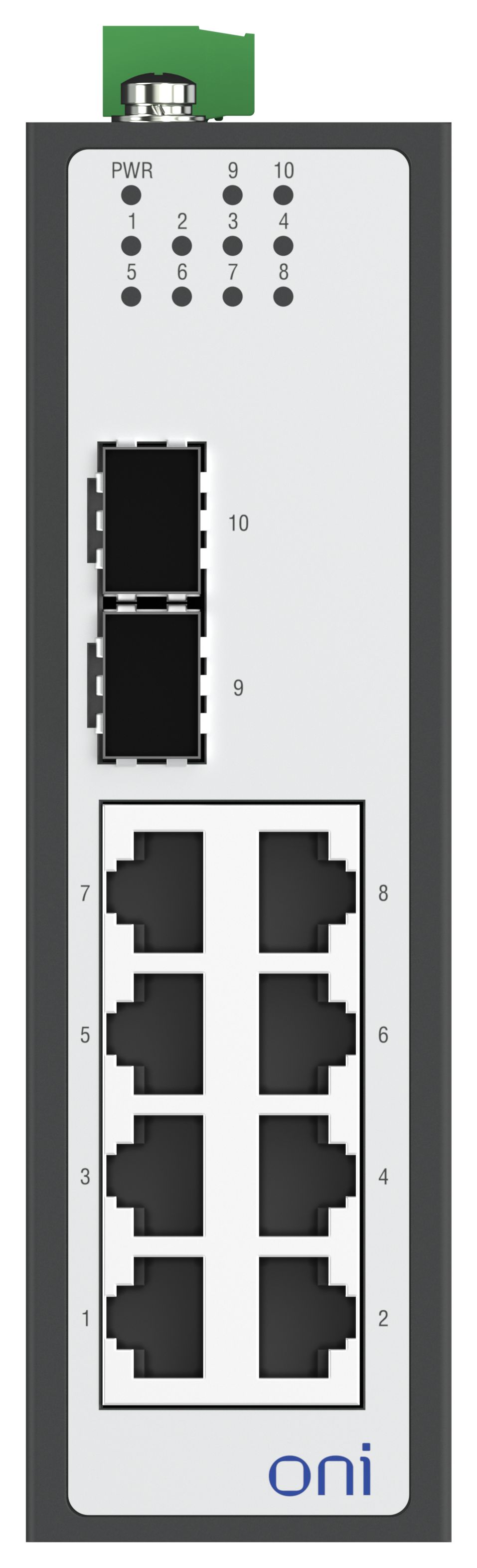 Коммутатор промышленный неуправляемый ISU-450 Ethernet 2 SFP слота 100/1000BaseX 8 портов 10/100/1000BaseT разъем RJ45 24В AC/12/24/48В DC с резервированием ONI — фото