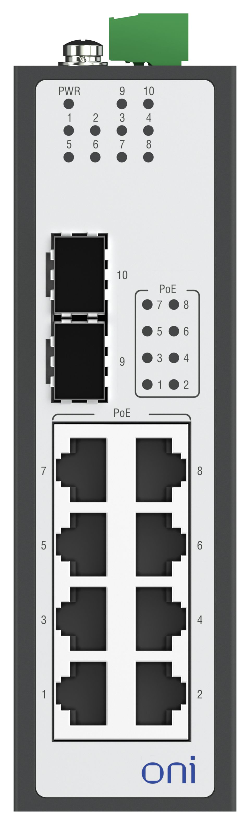 Коммутатор промышленный неуправляемый ISU-450 Ethernet 2 SFP слота 100/1000BaseX 8 портов 10/100/1000BaseT разъем RJ45 с PoE 48В DC с резервированием ONI — фото