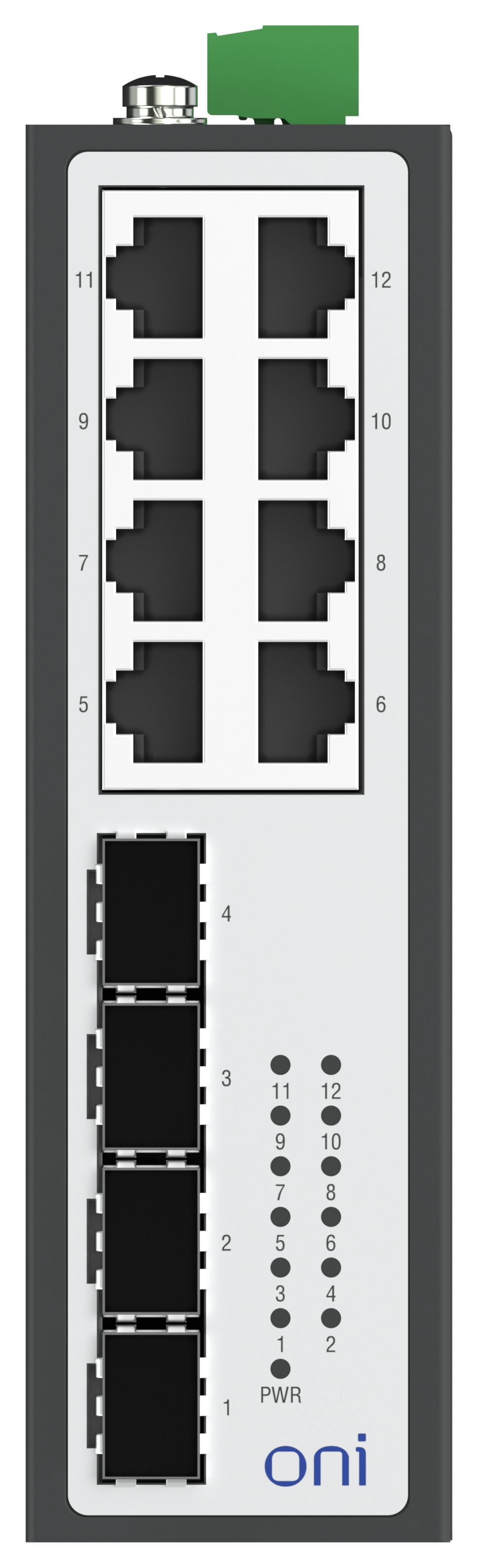 Коммутатор промышленный неуправляемый ISU-450 Ethernet 4 SFP слота 100/1000BaseX 8 портов 10/100/1000BaseT разъем RJ45 24В AC/12/24/48В DC с резервированием ONI — фото