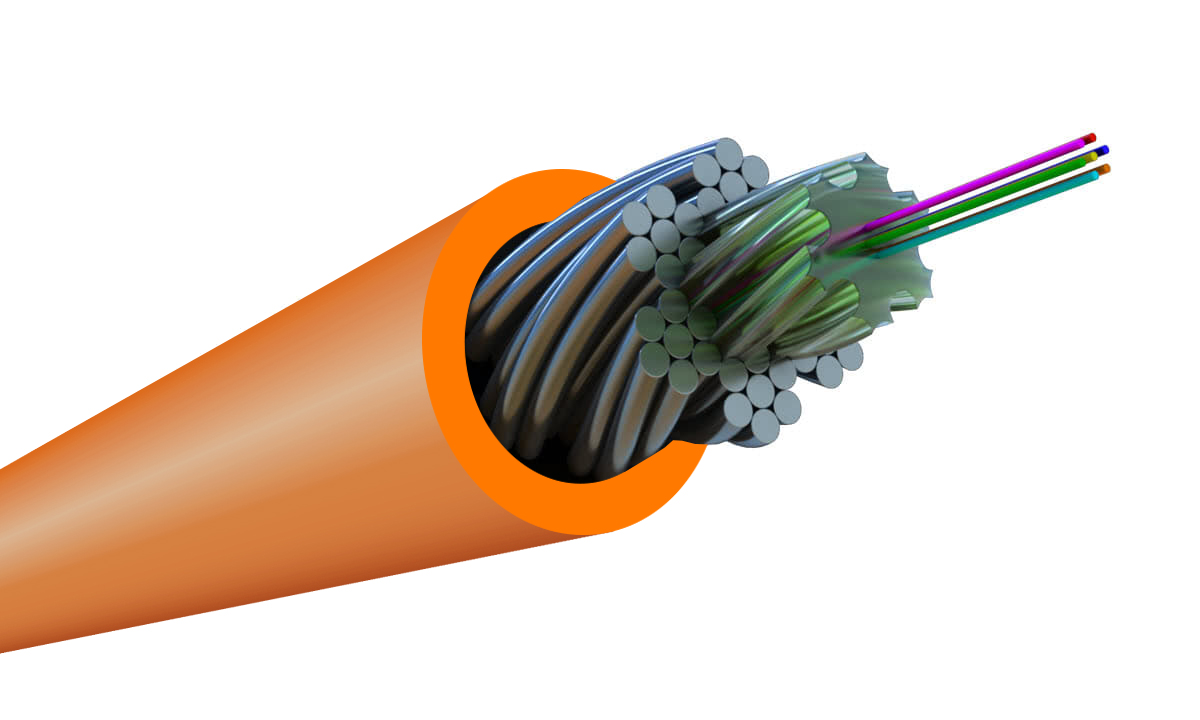 Hyperline FO-AWS1-IN-50-2-LSZH-OR Кабель волоконно-оптический многомодовый 50/125 (OM2), 2 волокна в канате из стальных проволок, бронированный, водоблокирующий гель, супергибкий, LSZH, нг(А)-HF, внутренний -40°C – +70°C, оранжевый — фото