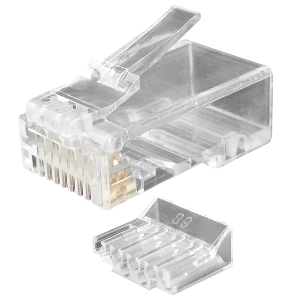 Hyperline PLUG-8P8C-UV-C6-100 Разъем RJ-45(8P8C) под витую пару, категория 6 (50 µ"/ 50 микродюймов), универсальный (для одножильного и многожильного кабеля), со вставкой (100 шт) — фото