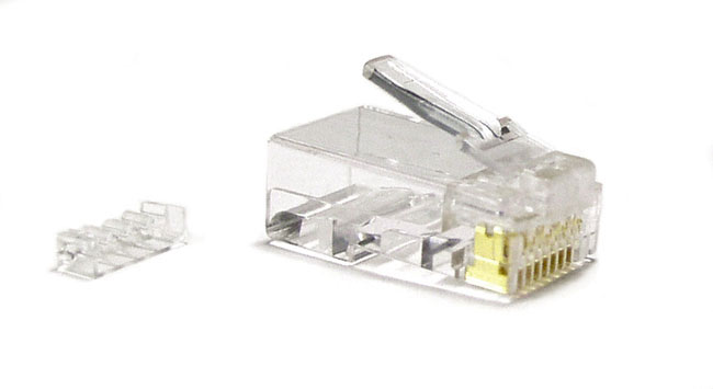 Hyperline PLUG-8P8C-UV-C6-100 Разъем RJ-45(8P8C) под витую пару, категория 6 (50 µ"/ 50 микродюймов), универсальный (для одножильного и многожильного кабеля), со вставкой (100 шт) — фото