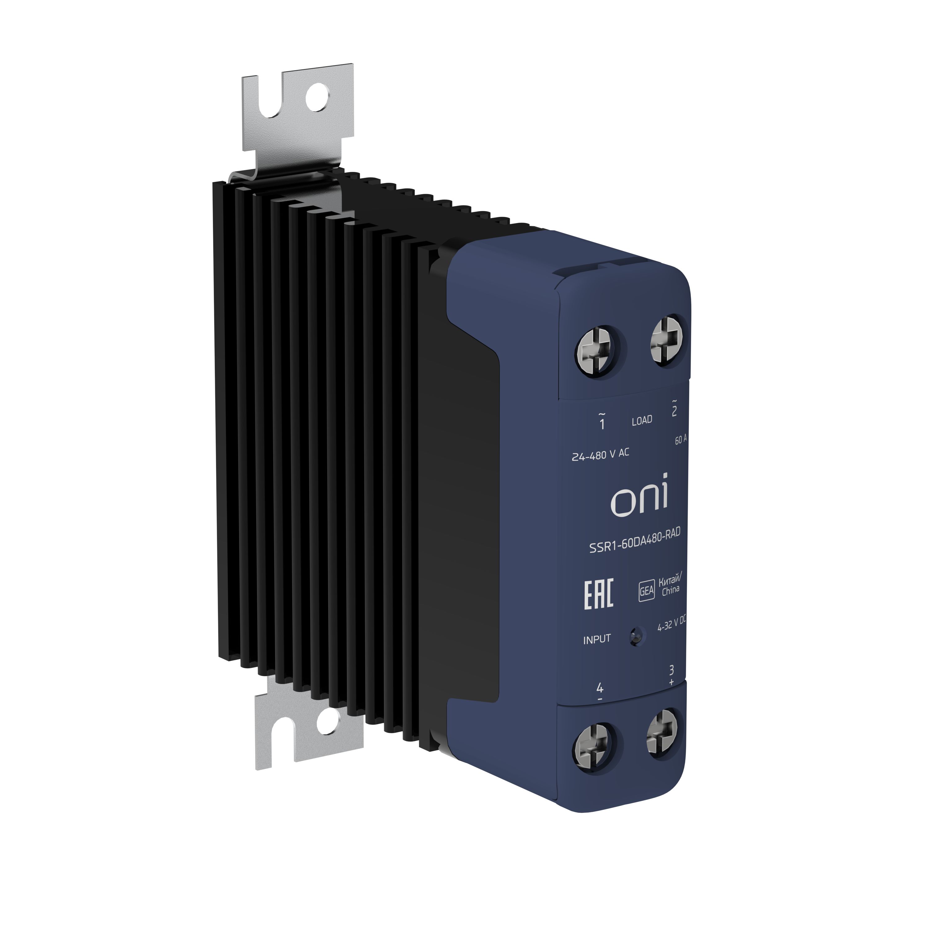 Реле твердотельное SSR1 60А 4-32В DC 24-480В AC с радиатором ONI