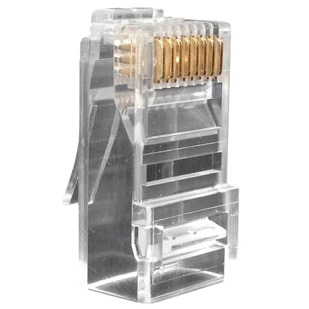 Hyperline PLUG-8P8C-UV-C6-100 Разъем RJ-45(8P8C) под витую пару, категория 6 (50 µ"/ 50 микродюймов), универсальный (для одножильного и многожильного кабеля), со вставкой (100 шт) — фото