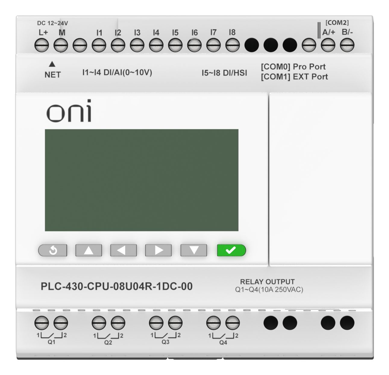ПЛК 430 Модуль ЦПУ 4 DI 4 UI (0-10 В/DI) 4 RO 24В DC с Ethernet портом с экраном ONI — фото