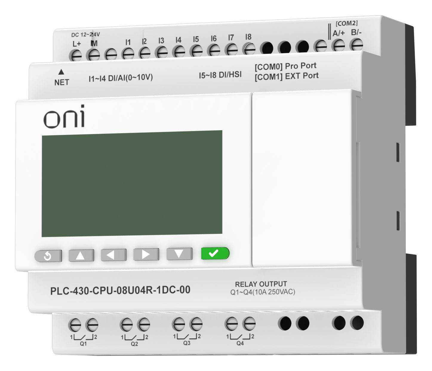 ПЛК 430 Модуль ЦПУ 4 DI 4 UI (0-10 В/DI) 4 RO 24В DC с Ethernet портом с экраном ONI — фото