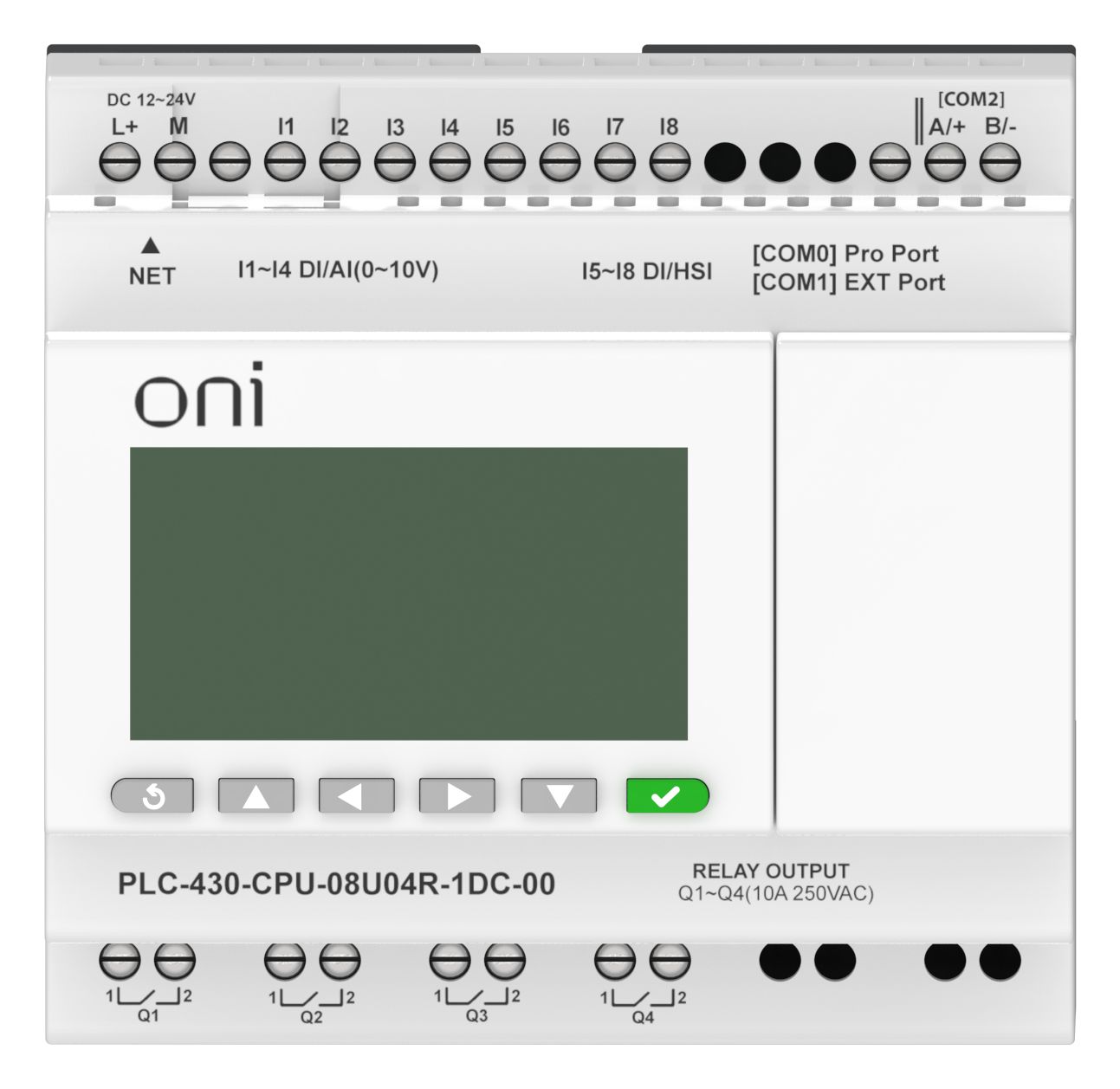 ПЛК 430 Модуль ЦПУ 4 DI 4 UI (0-10 В/DI) 4 RO 24В DC с Ethernet портом с экраном ONI — фото