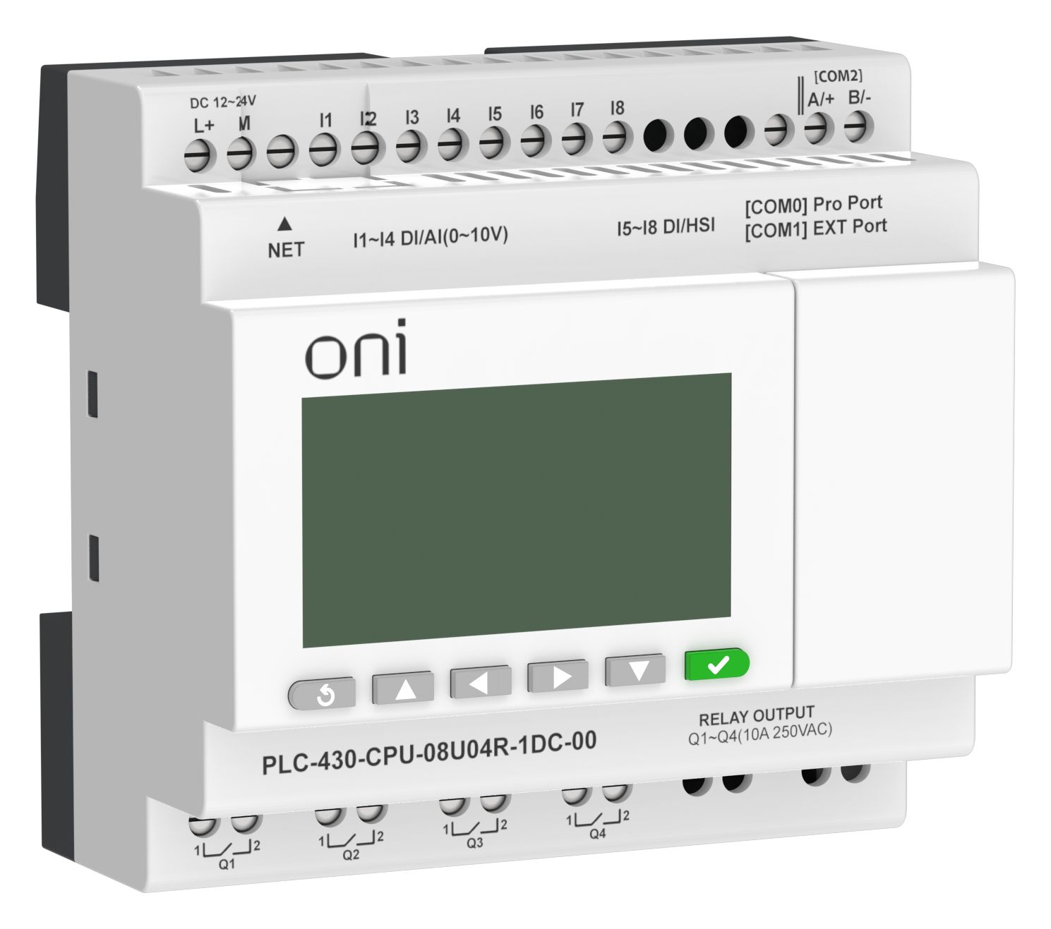 ПЛК 430 Модуль ЦПУ 4 DI 4 UI (0-10 В/DI) 4 RO 24В DC с Ethernet портом с экраном ONI — фото
