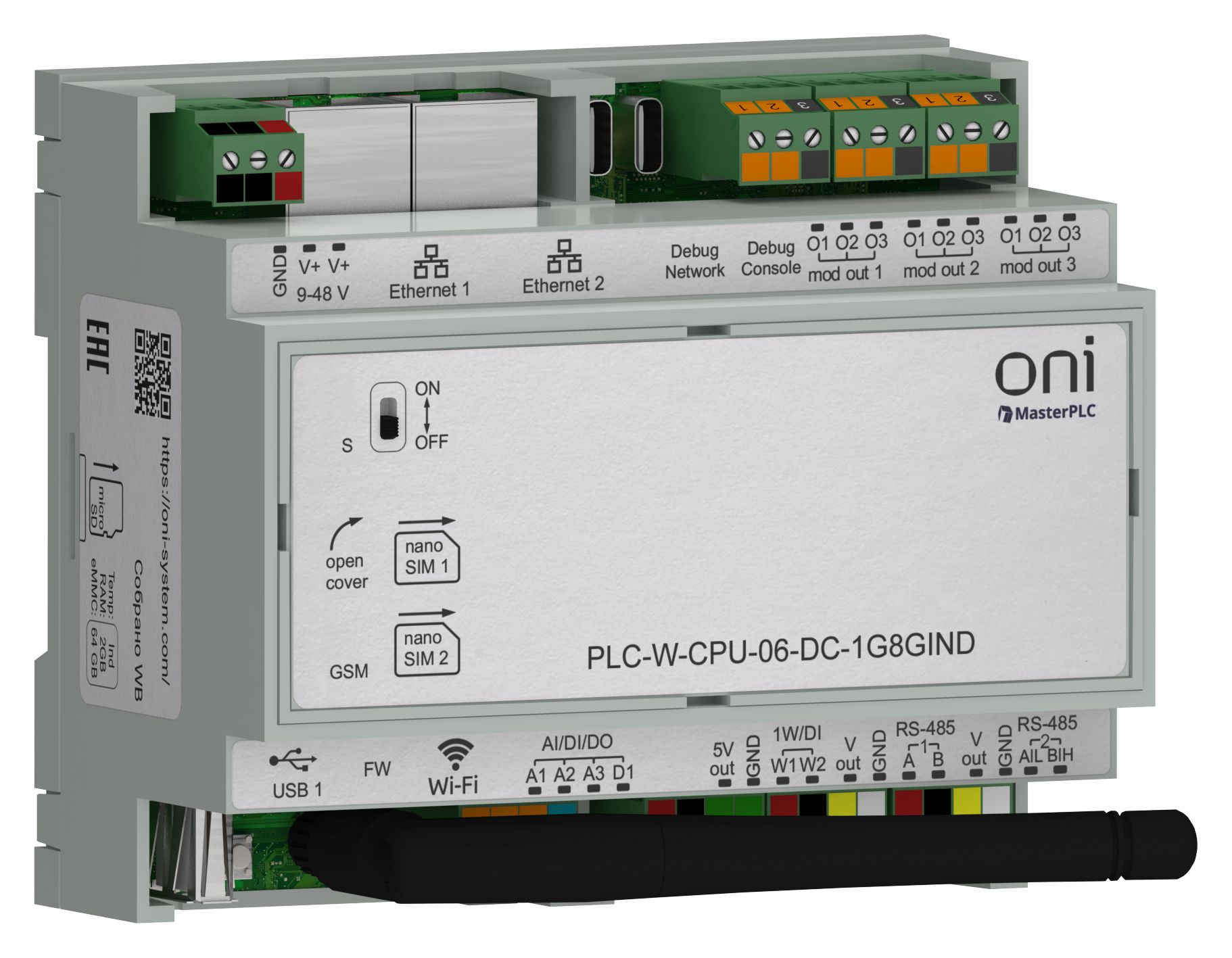ПЛК W. CPU 6 IO 1GB RAM 8GB ROM 24 В DC промышленного исполнения ONI