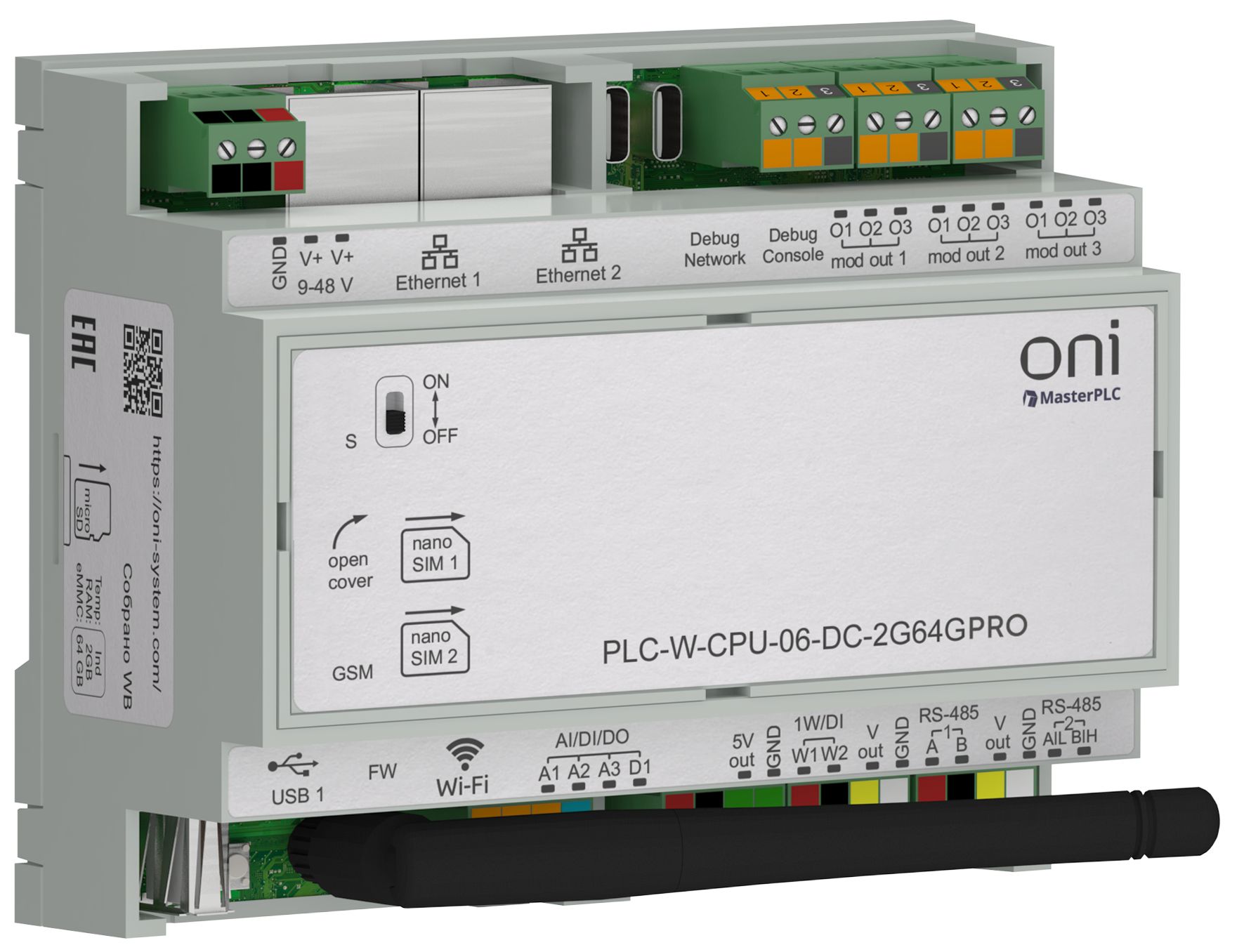 ПЛК W.CPU 6 IO 2ГБ RAM 64ГБ ROM 24В DC специального промышленного исполнения ONI