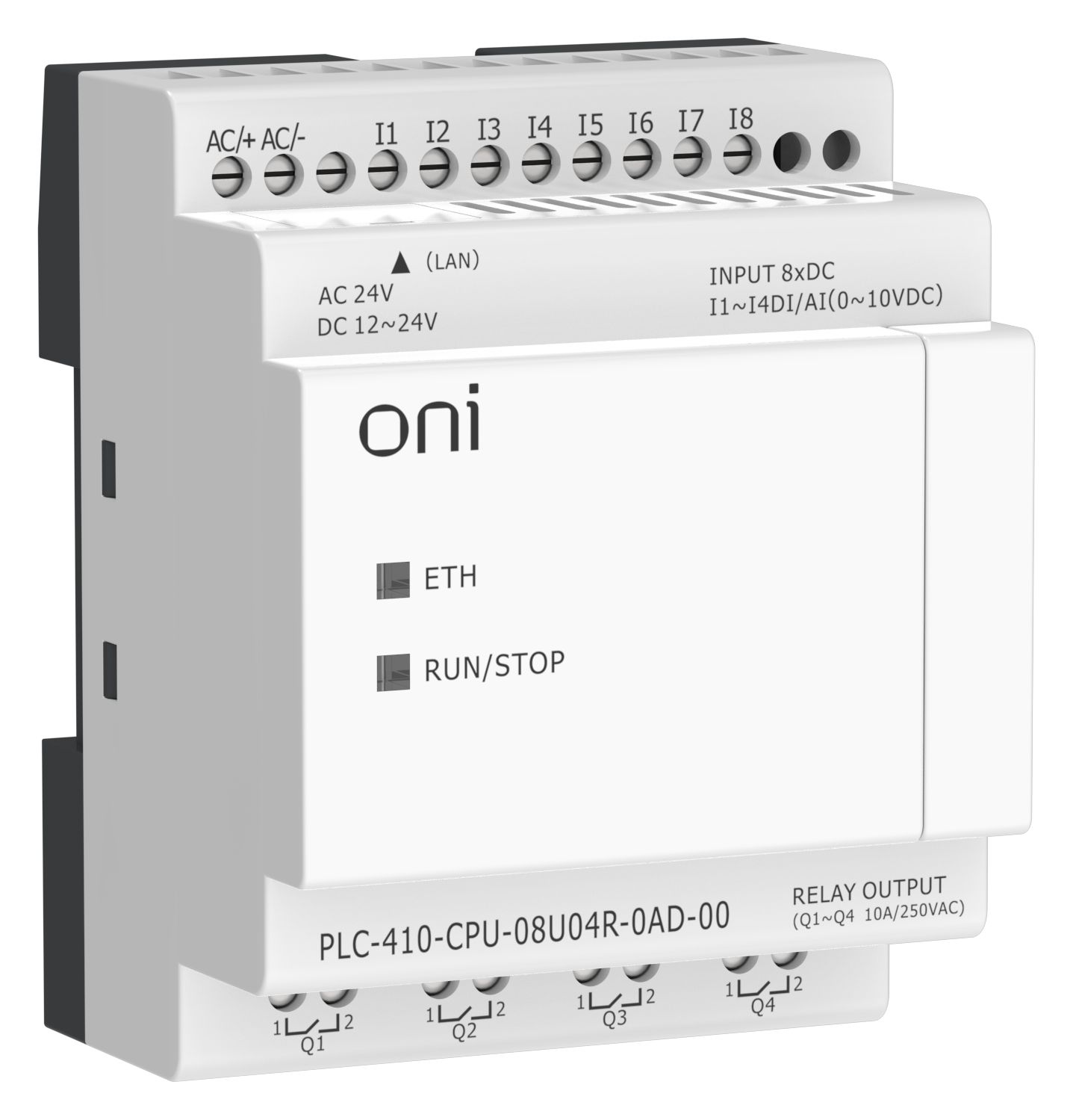 ПЛК 410 Модуль ЦПУ 4 DI 4 UI (0-10 В/DI) 4 RO 12В-24В DC или 24В AC с Ethernet портом без экрана ONI — фото