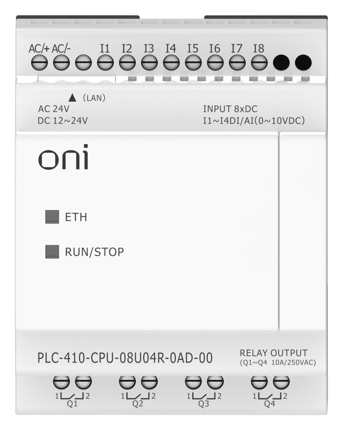 ПЛК 410 Модуль ЦПУ 4 DI 4 UI (0-10 В/DI) 4 RO 12В-24В DC или 24В AC с Ethernet портом без экрана ONI — фото
